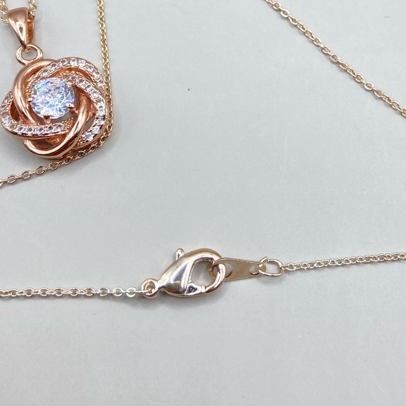 Rose Gold Cubic Zirconia Floral Pendant Necklace - Picture 6 of 6
